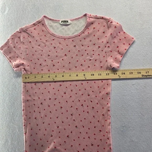 PINK Victoria's Secret Pink Short Sleeve Tee with Red Heart Dots - Picture 4 of 4